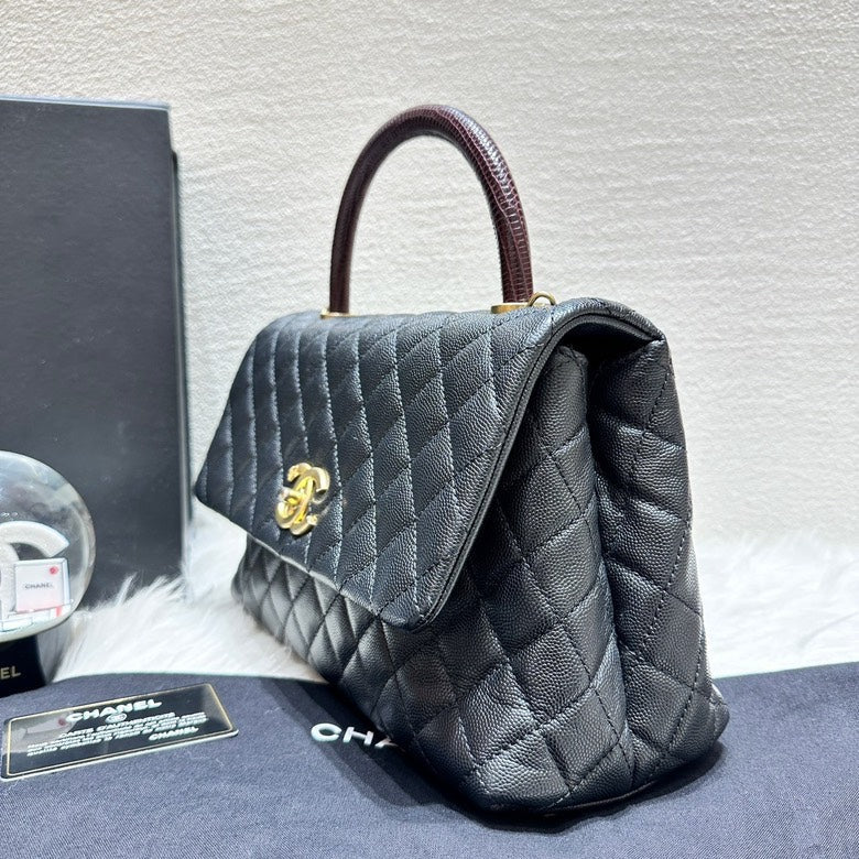 Chanel Cocohandle Lizardskin M Black Top Handle Bag