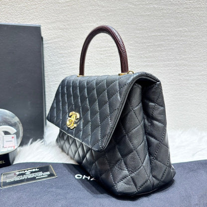 Chanel Cocohandle Lizardskin M Black Top Handle Bag