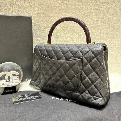Chanel Cocohandle Lizardskin M Black Top Handle Bag