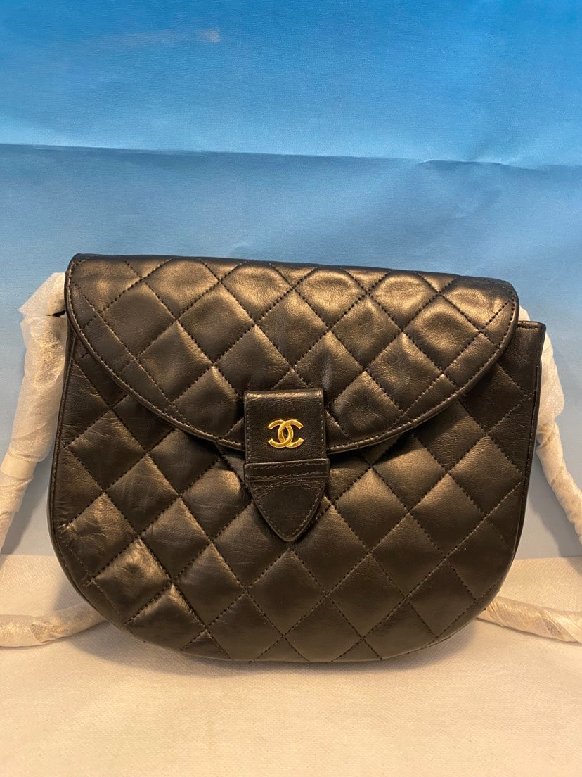 Chanel Black Leather Saddle Purse