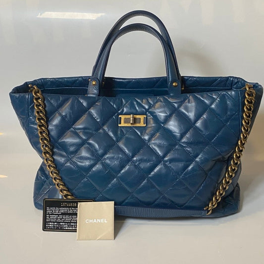 Chanel Quilted Blue Leather Tote Bag - Preloved Designer Handbag