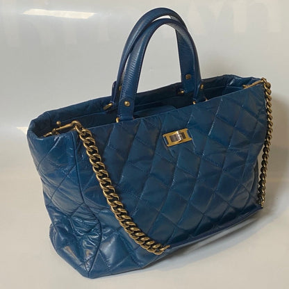 Chanel Quilted Blue Leather Tote Bag - Designer Handbag