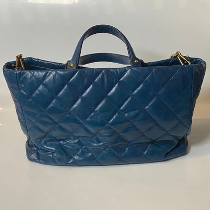 Chanel Quilted Blue Leather Tote Bag - Designer Handbag