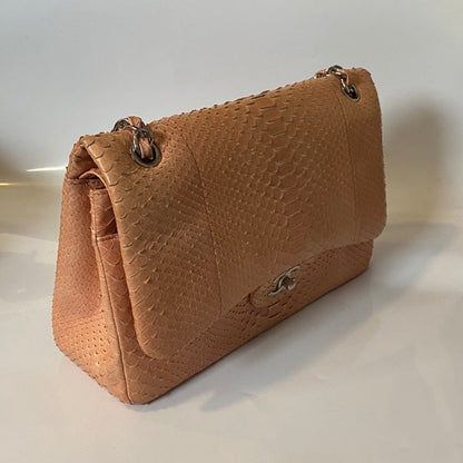 Chanel Python Shoulder Bag in Nude Leather