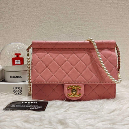 Chanel Pink Envelope Flap Bag with Pearl Chain