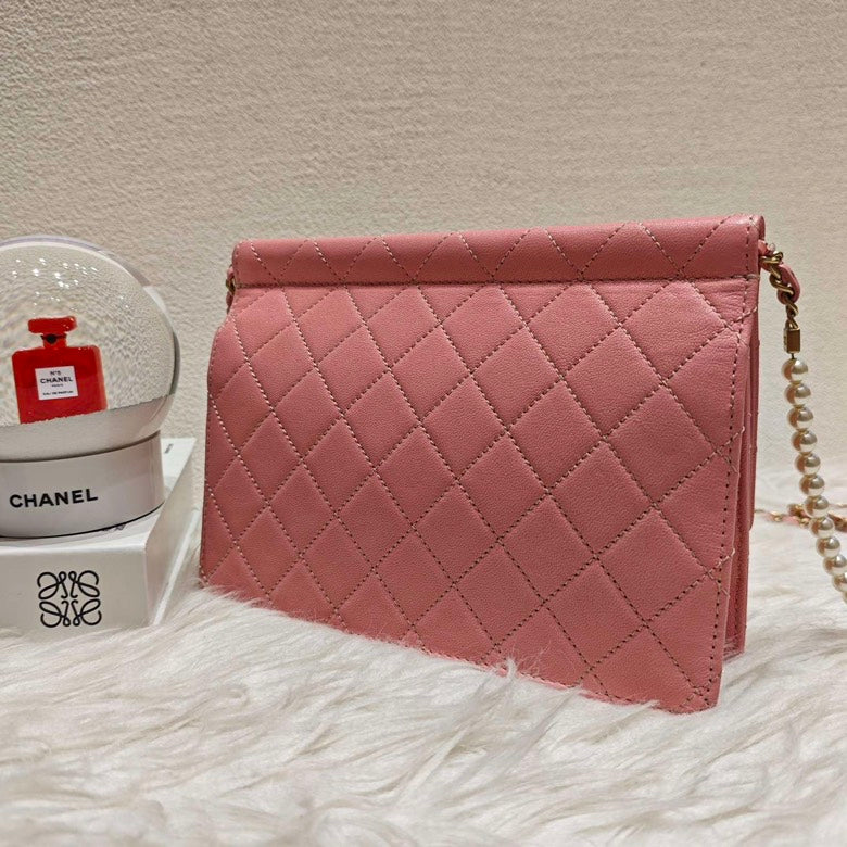 Chanel Pink Envelope Flap Bag with Pearl Chain