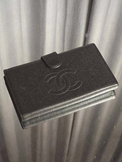 Chanel Caviar Bifold Wallet Black Leather