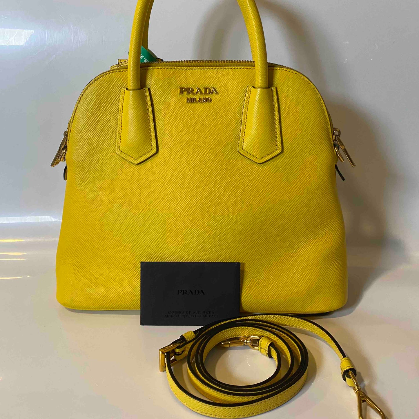 Prada Saffiano Lux Yellow Satchel Bag