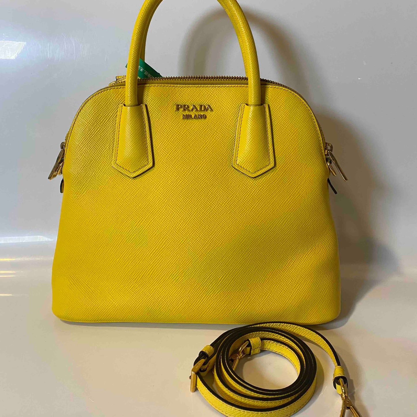 Prada Saffiano Lux Yellow Satchel Bag