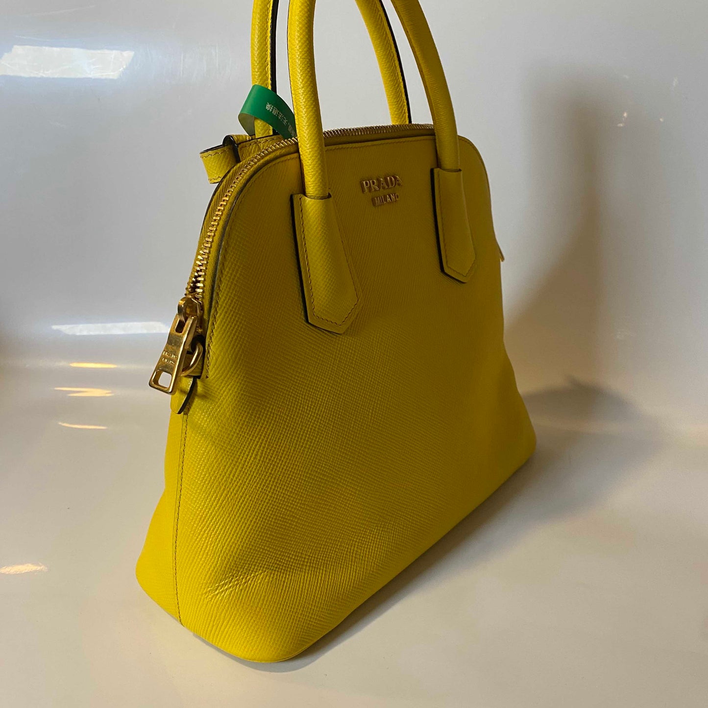 Prada Saffiano Lux Yellow Satchel Bag