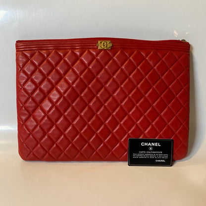 Chanel Quilted Red Leather Clutch Purse