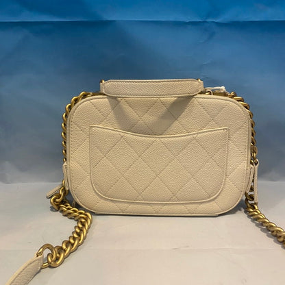 Chanel White Camera Bag Quilted Leather Crossbody with Gold Hardware