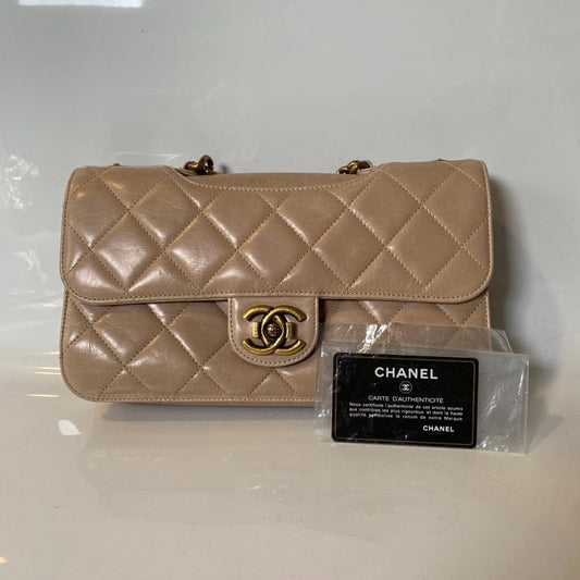 Chanel Preloved Beige Quilted Oil Wax Bag - Classic Flap Shoulder Bag