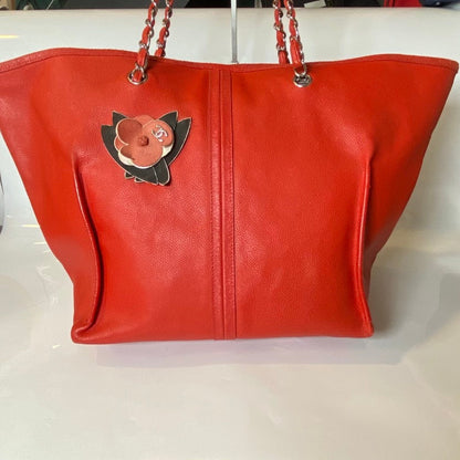 Chanel GST Red Caviar Leather Tote Bag with Pouch