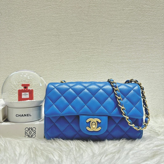 preloved Chanel cf blue big mini lambskin gold