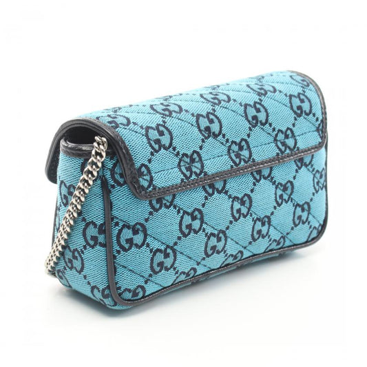 Gucci GG Marmont Super Mini Bag Chain Shoulder Bag Canvas Leather Blue Black 864708