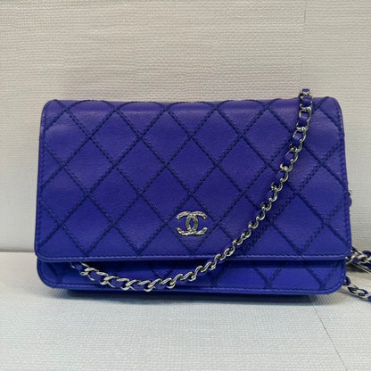 Chanel Calfskin Wallet On Chain Purple Quilted Leather Chain Strap