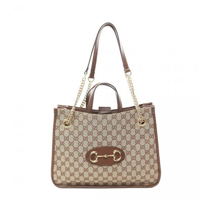 Gucci Horsebit GG Canvas Handbag Tote Bag Canvas Leather Beige Brown 868608
