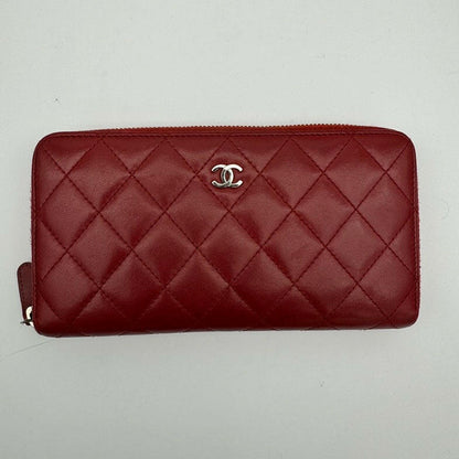 Chanel Red Quilted Leather Wallet with CC Logo