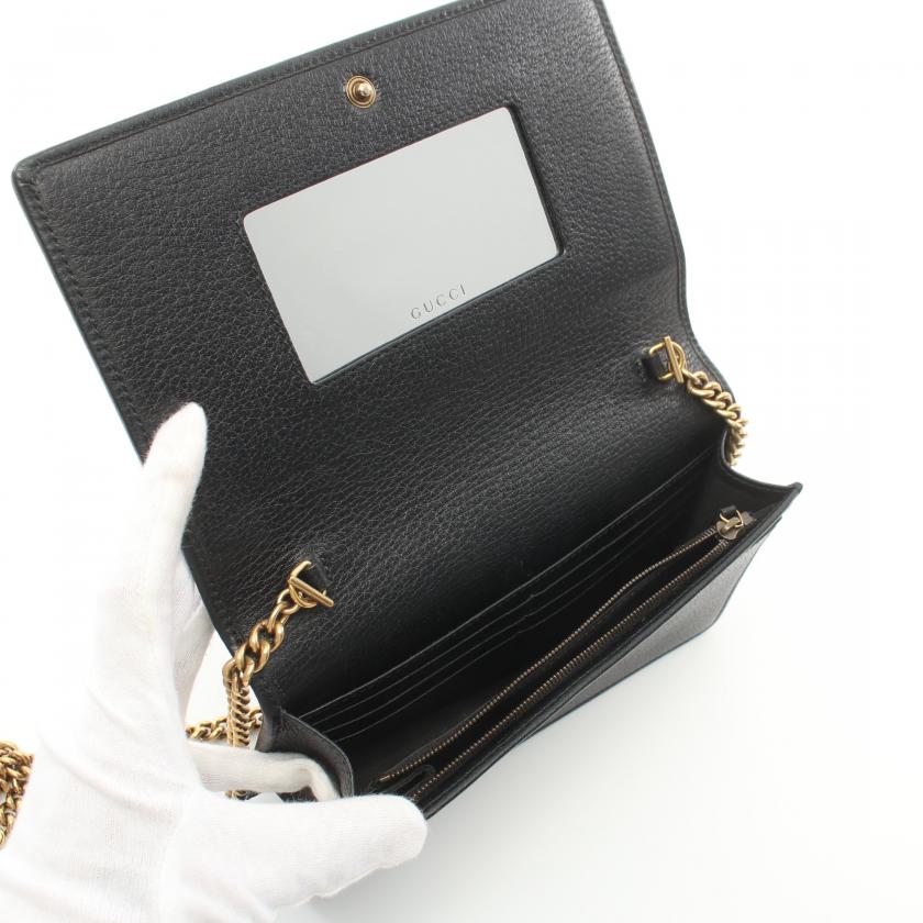 Gucci GG Marmont Chain Wallet Leather Black Bijou 879409