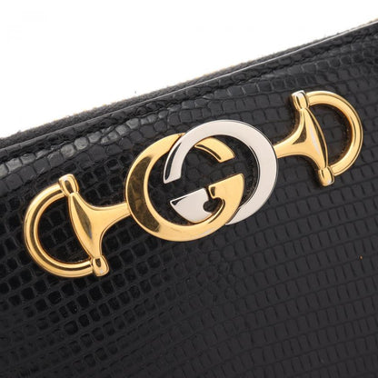 Gucci Zumi Round Zipper Long Wallet Leather Black Lizard Embossed 880084