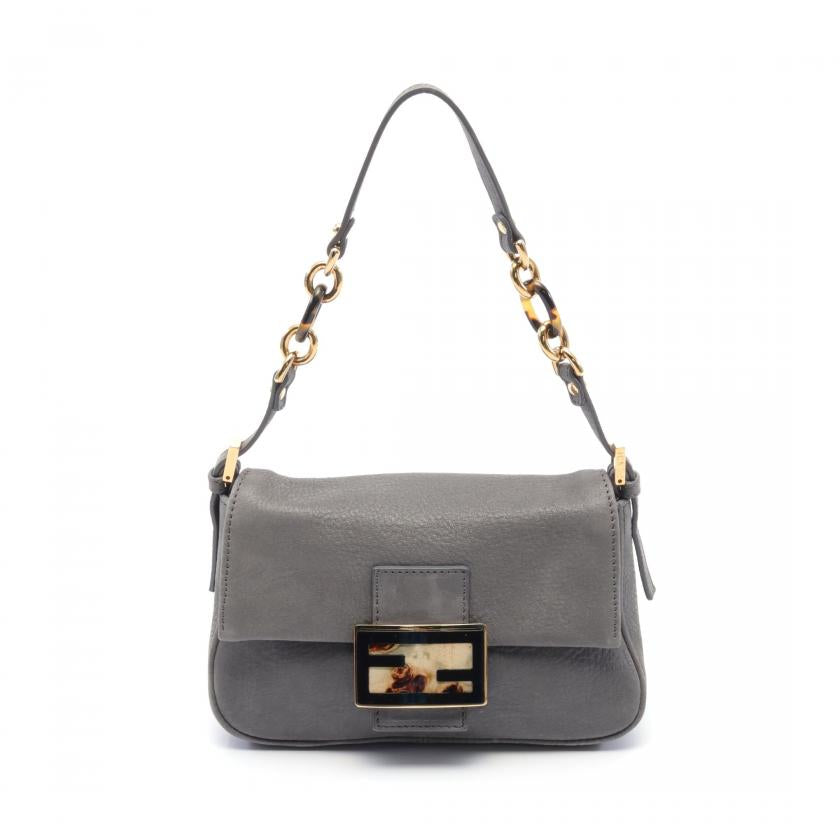 Fendi Mamma Bucket Chain Handbag Leather Gray 880336