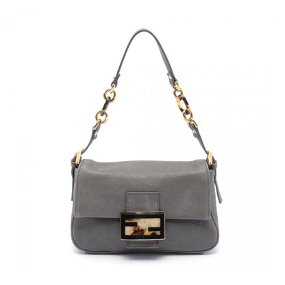 Fendi Mamma Bucket Chain Handbag Leather Gray 880336