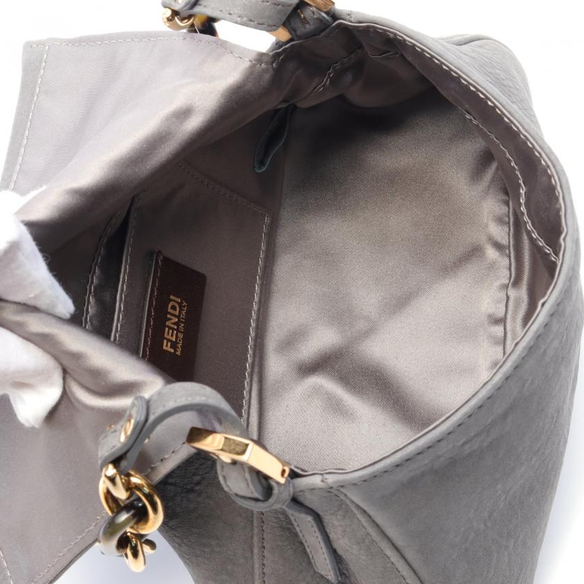 Fendi Mamma Bucket Chain Handbag Leather Gray 880336