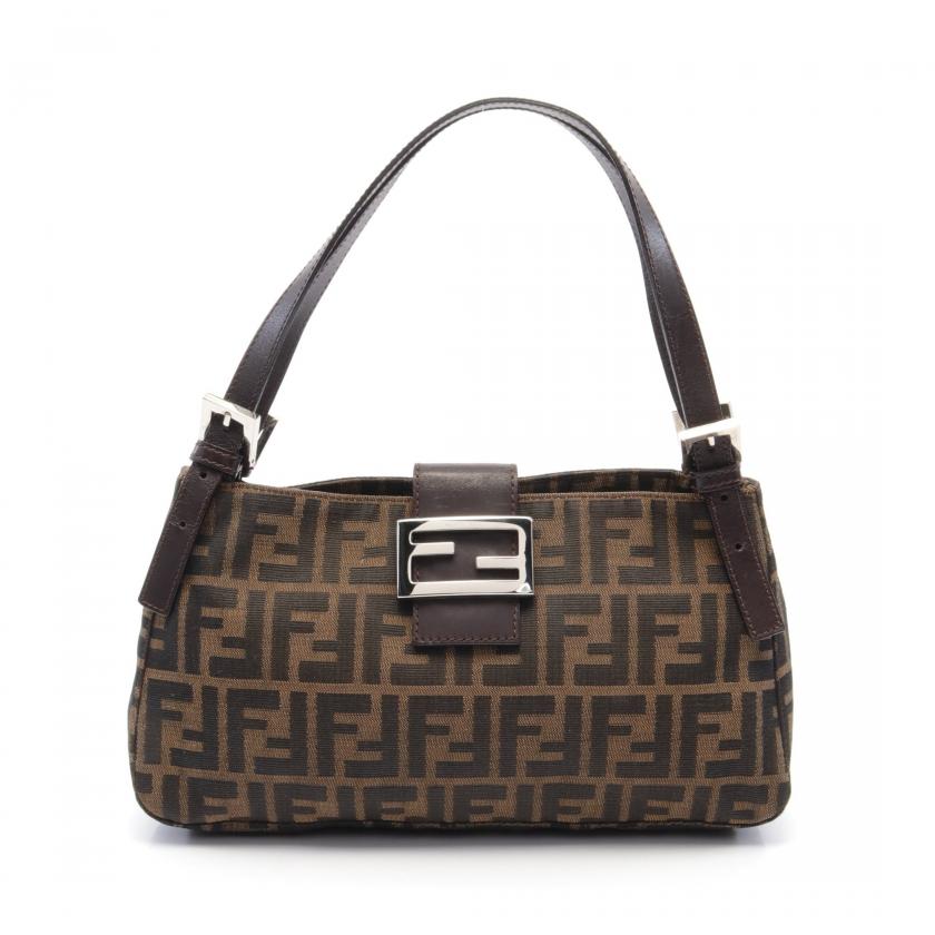 Fendi Zucca Shoulder Bag Canvas Leather Brown Dark Brown 880222