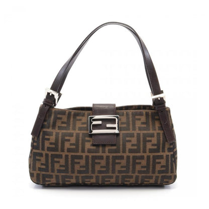 Fendi Zucca Shoulder Bag Canvas Leather Brown Dark Brown 880222