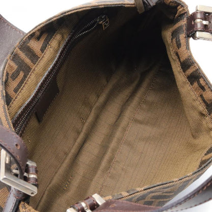 Fendi Zucca Shoulder Bag Canvas Leather Brown Dark Brown 880222