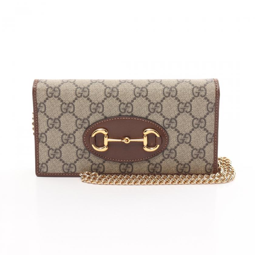 Gucci Horsebit 1955 Chain Wallet Pvc Leather Beige Brown 880364