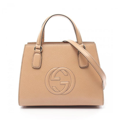 Gucci Soho Interlocking G Handbag Leather Beige 2way 880371