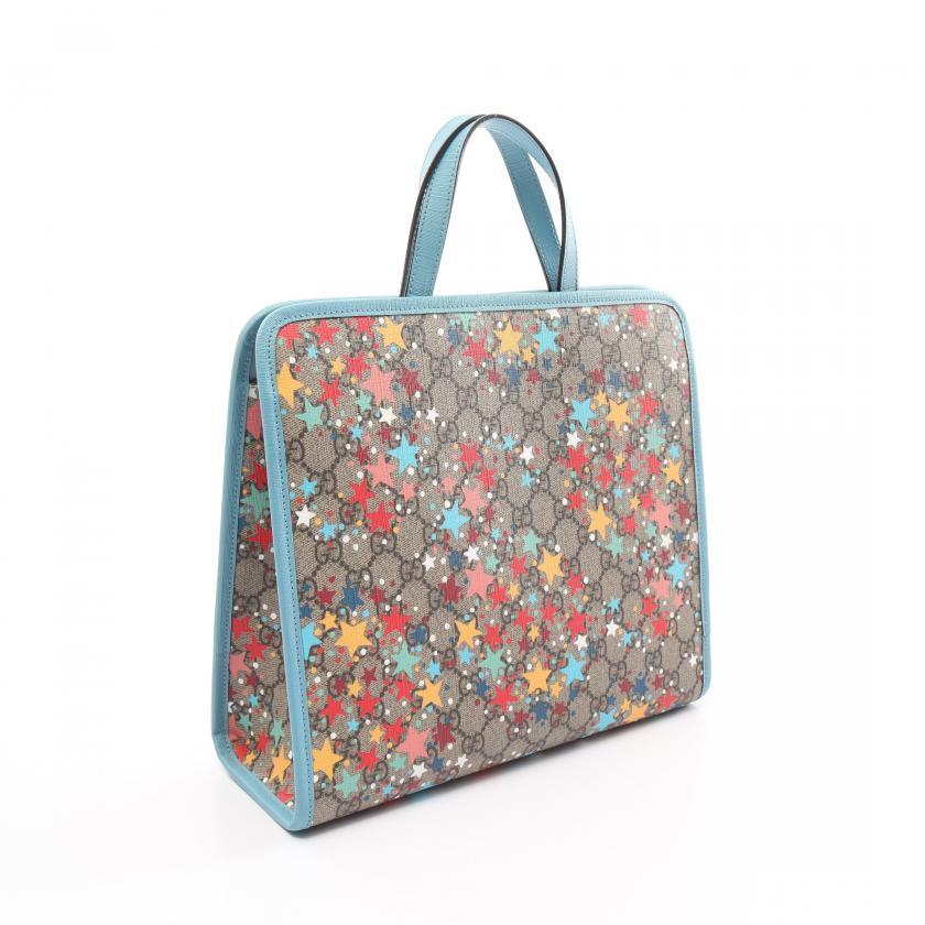 Gucci Childrens Children's GG Supreme Star Handbag Tote Bag Pvc Leather Beige Light Blue Multicolor 880384