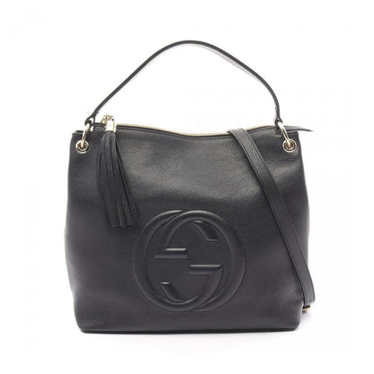 Gucci Soho Interlocking G Handbag Leather Black Tassel 2way