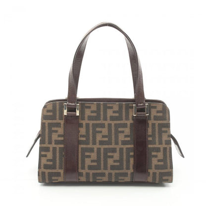 Fendi Zucca Handbag Canvas Leather Brown Dark Brown
