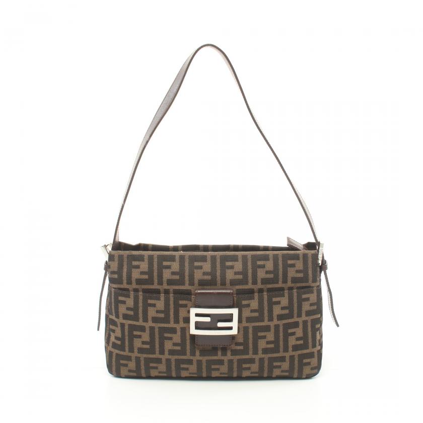 Fendi Zucca One Shoulder Bag Canvas Leather Brown Dark Brown 881696