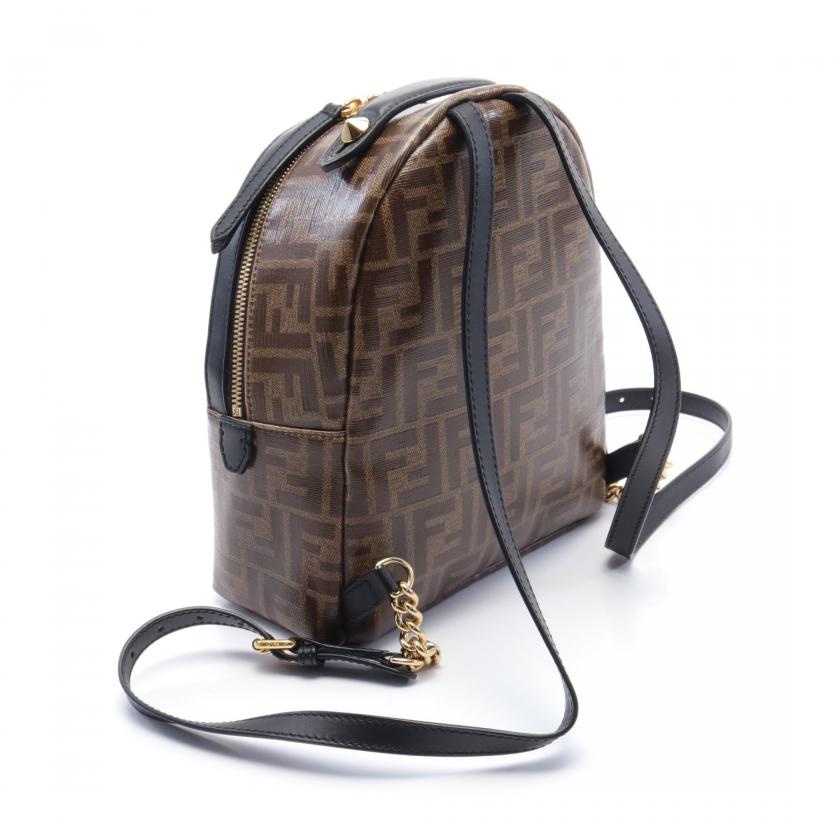 Fendi Zucca Backpack Mini Rucksack Coated Canvas Leather Brown Dark Brown Black 879604