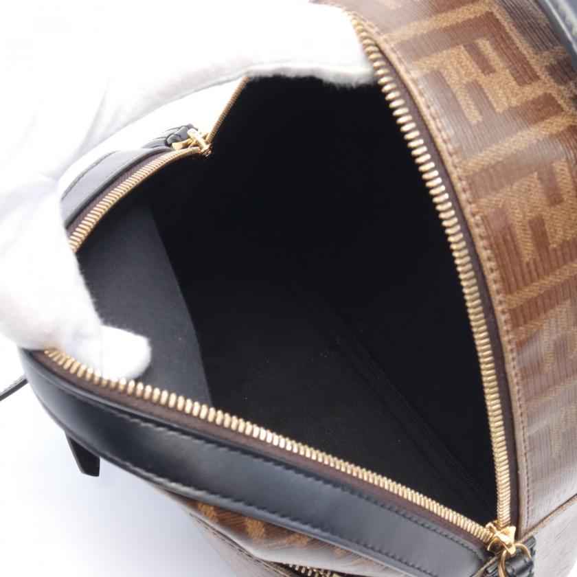 Fendi Zucca Backpack Mini Rucksack Coated Canvas Leather Brown Dark Brown Black 879604