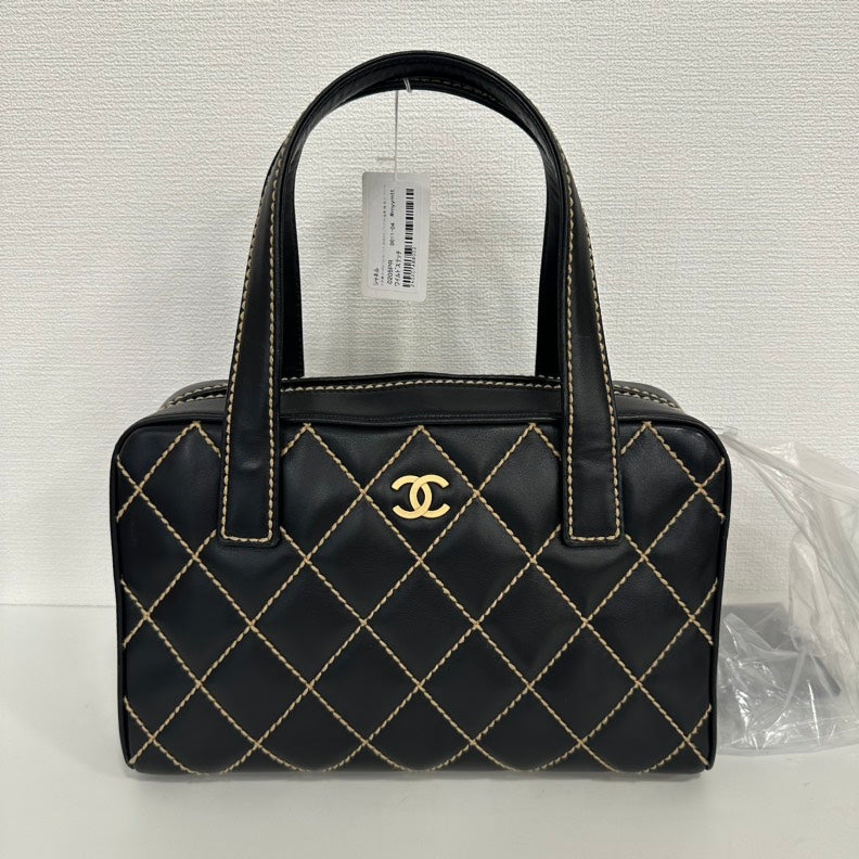 Chanel Wild Stitch Black Leather Handbag Medium Size