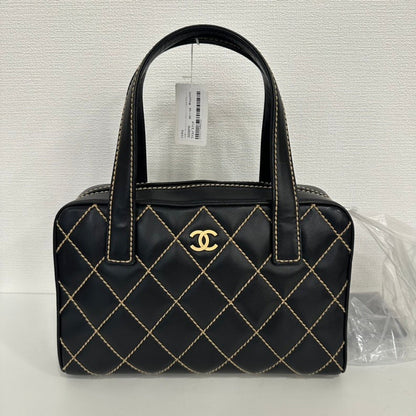 Chanel Wild Stitch Black Leather Handbag Medium Size