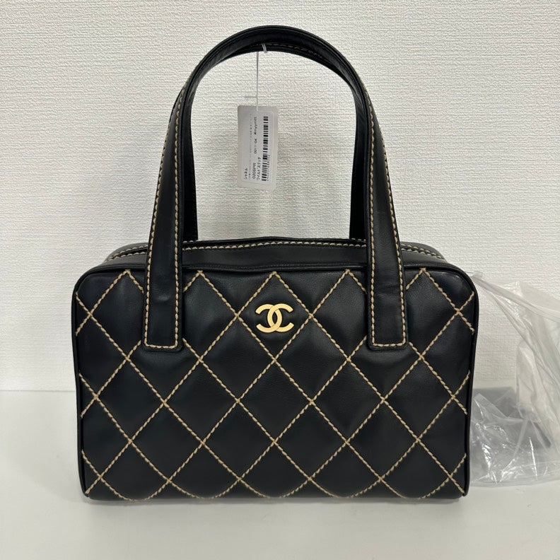 Chanel Wild Stitch Black Leather Handbag Medium Size