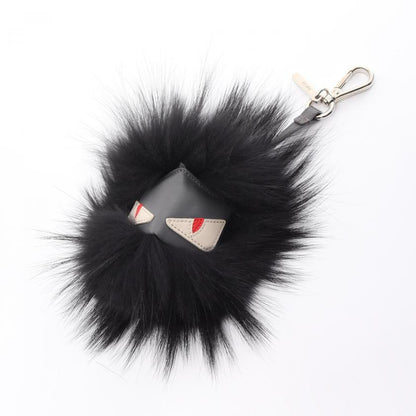 Fendi Bag Bugs Monster Bag Charm Key Ring Fur Leather Black Gray 885059