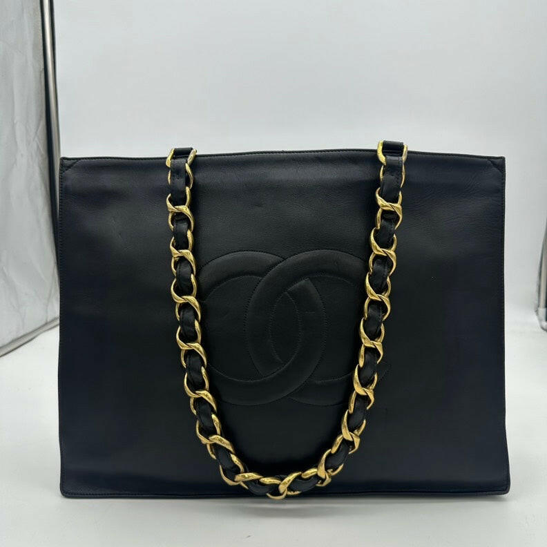 Chanel Black Lambskin Chain Tote Bag - Medium Size
