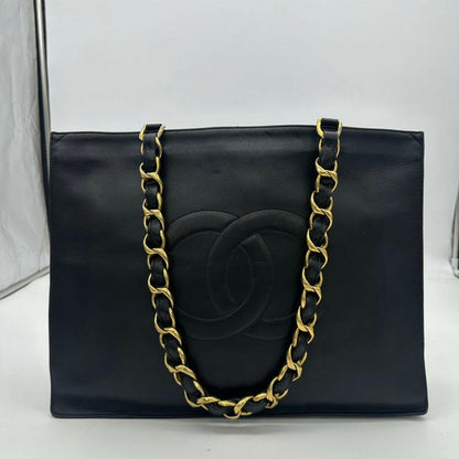 Chanel Black Lambskin Chain Tote Bag - Medium Size