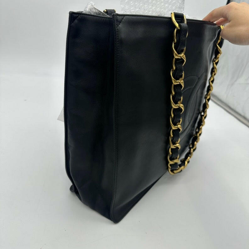Chanel Black Lambskin Chain Tote Bag - Medium Size