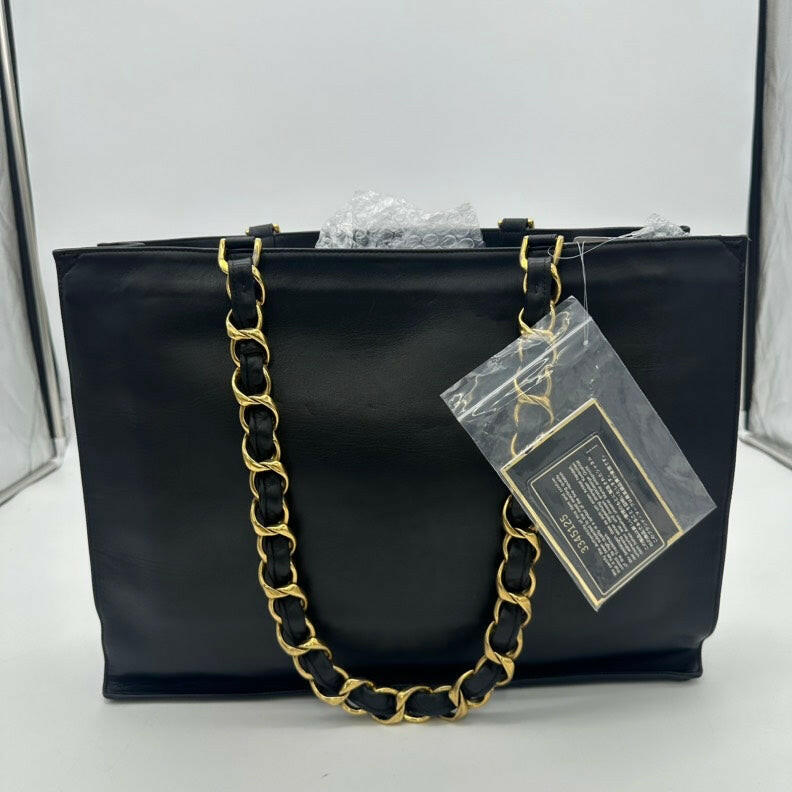Chanel Black Lambskin Chain Tote Bag - Medium Size