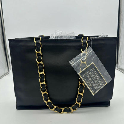 Chanel Black Lambskin Chain Tote Bag - Medium Size