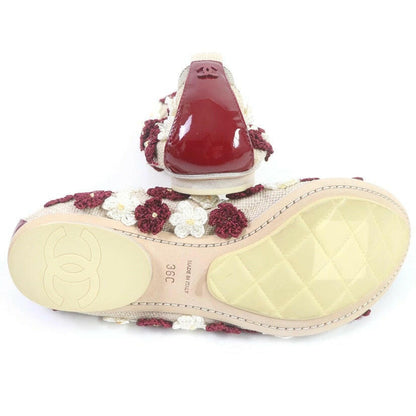 Chanel Beige/Bordeaux Floral Embellished Ballet Flat Shoes Size