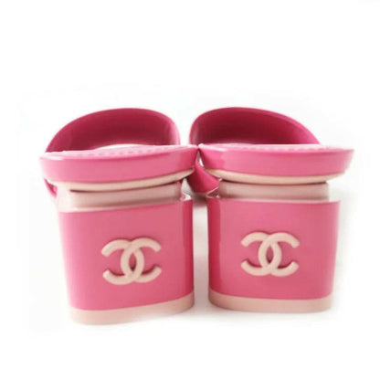 Chanel Pink Patent Calf CC Logo Slide Mule Block Heel Sandals Size C